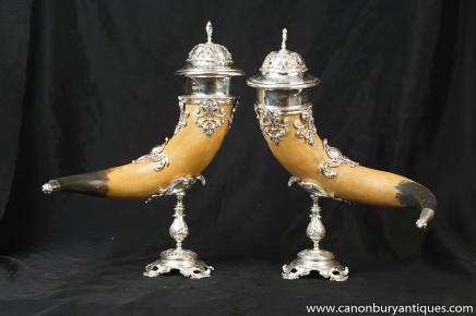 Pair French Silver Plate Cornucopia Horn of Plenty Stands